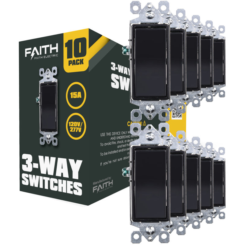 15 Tamper Resistant 3-Way Rocker Light Switch, Black