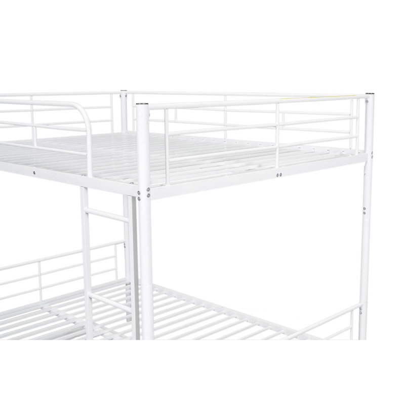 Metal Bunk Bed With Trundle, White, Full Over Full