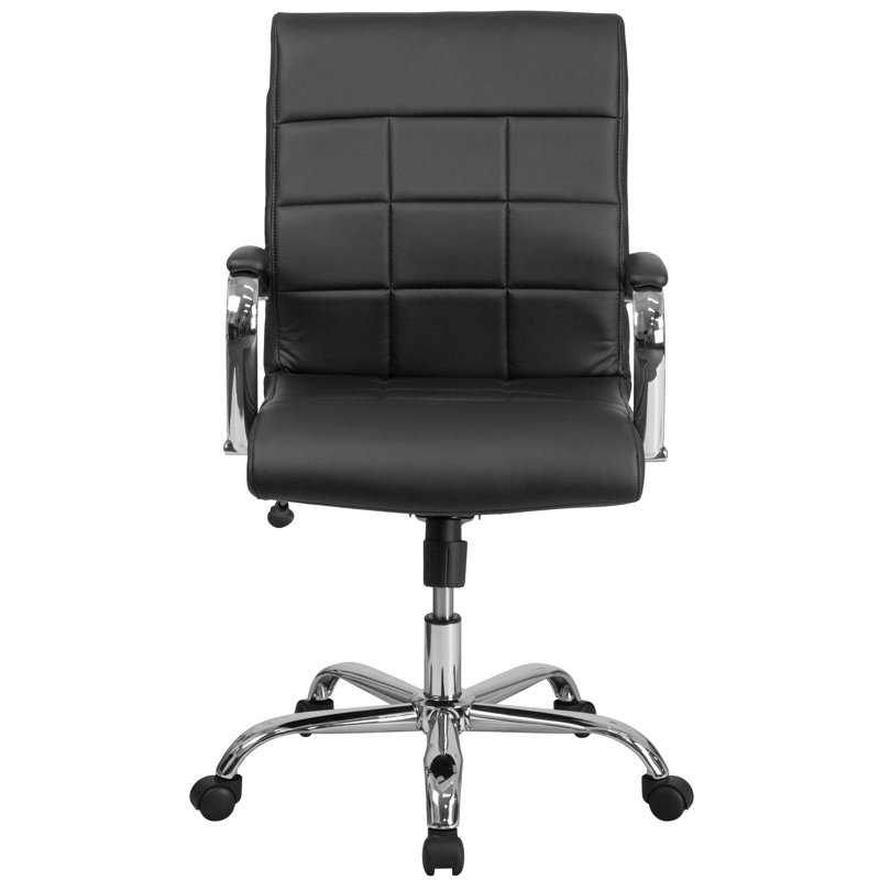 Jayen Mid-Back Swivel Vinyl Upholstered Desk Chair with Armrests, Black