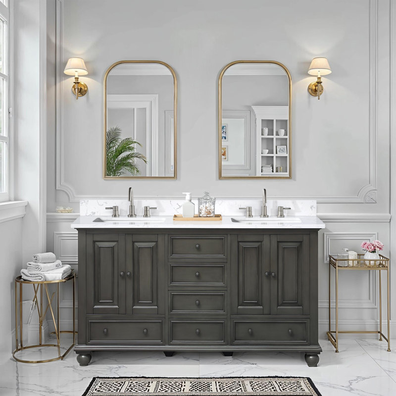 Thompson 61" Double Modern Bathroom Vanity Set, Charcoal Glaze, 72", Carrera White