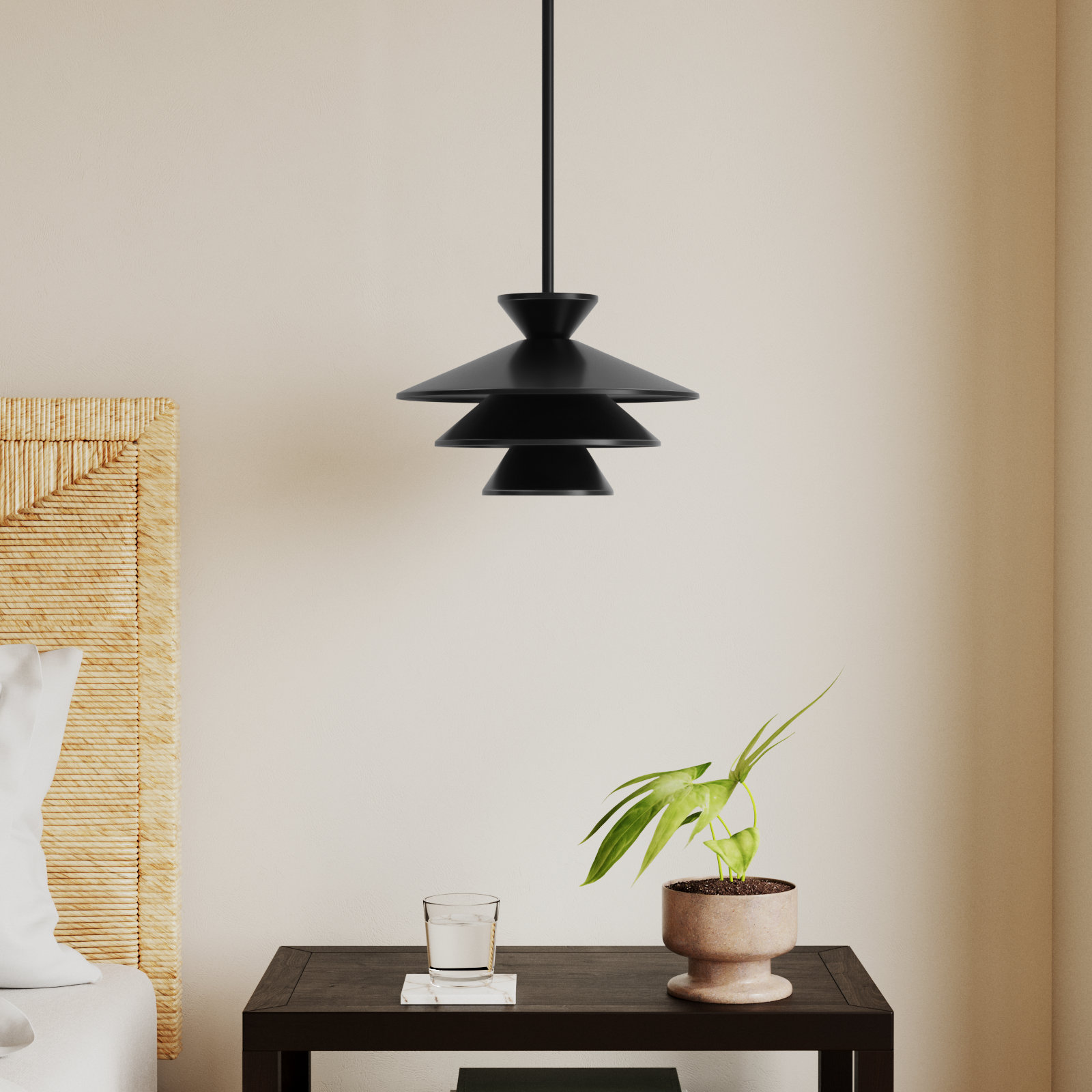Vinnie Dimmable Single Light Pendant, Matte Black