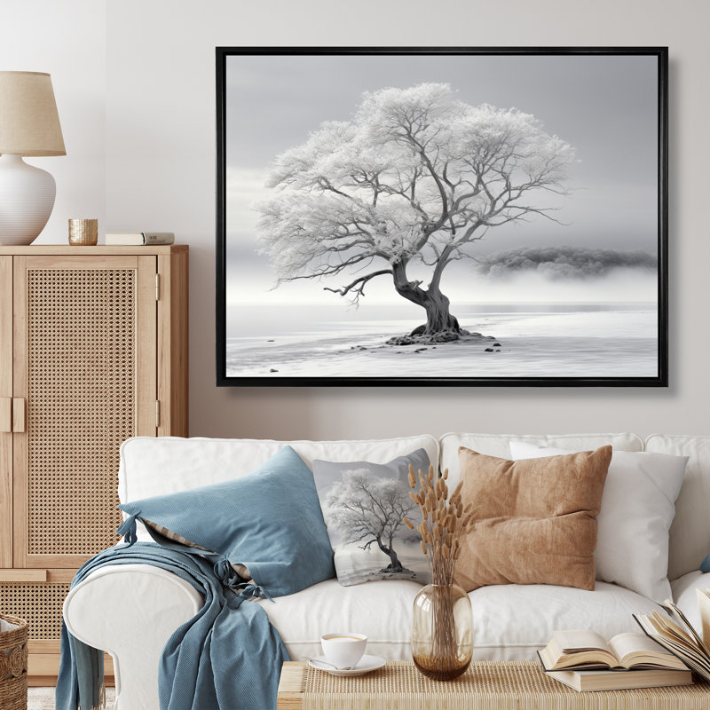 Grey White Tree Subtle Serenade III - Floral Wall Art Living Room86, Noir, H 34 po x l 44 po x P 1,5 po