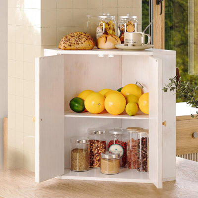 Corner Bread Box For Kitchen Counter Double Layer Bamboo Bread Storage Container Large Capacity Bread Storage Bin Farmhouse Breadbox Organizer.(Antique White)