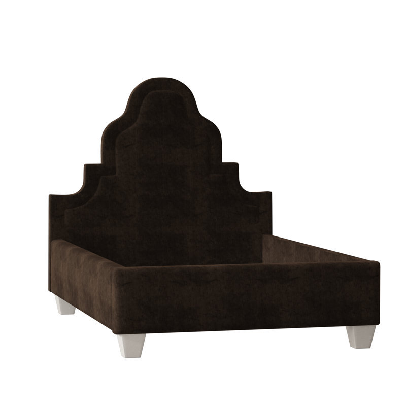 Meela Upholstered Bed, California King, Bella Black Performance Velvet, Brown Mahogany