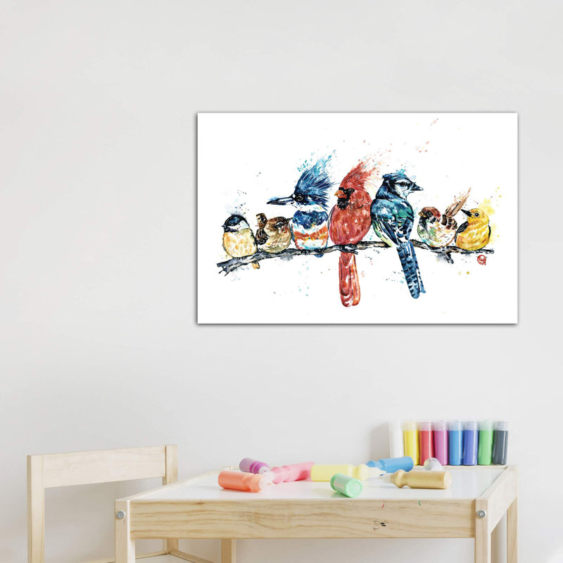 «Birds on a Branch» par Lisa Whitehouse - impression d'art graphique, H 32 po x l 48 po x 1,5 po, Toile tendue, Pas de tapis