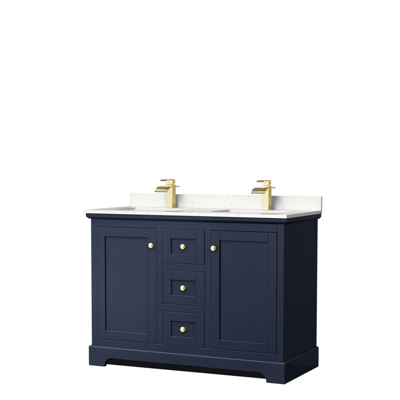 Meuble-lavabo double autoportant 48 po avec plateau Avery, WDX13551, Gris foncé, Chrome poli