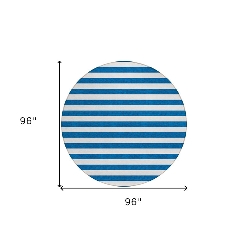 Tapis extérieur rond 8 po rayé lavable antidérapant bleu marine
