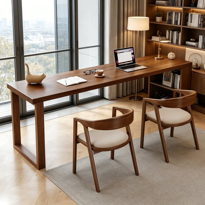 Bureaux rectangulaires modernes en bois massif avec bibliothèque, H 29,52 po x l 78,74 po x P 23,62 po