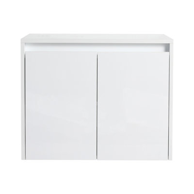 Armoire murale de salle de bain 24 po, 2 portes à fermeture douce, conception à fixation flottante, blanc brillant (emballage KD)