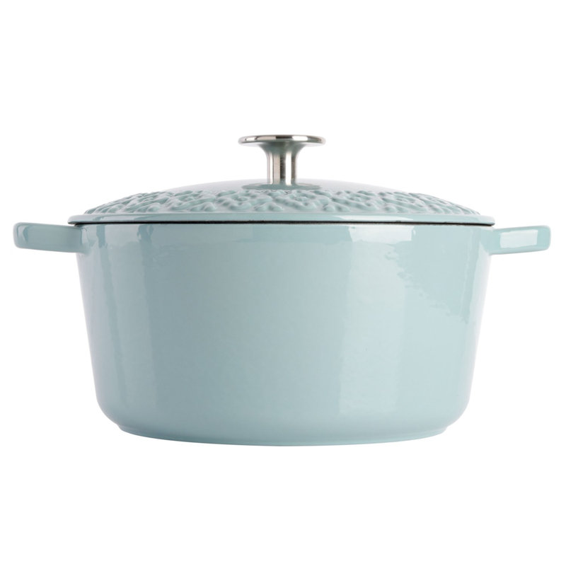 Aqua Blue Enameled Cast Iron Non-stick Dutch Oven with Embossed Lid