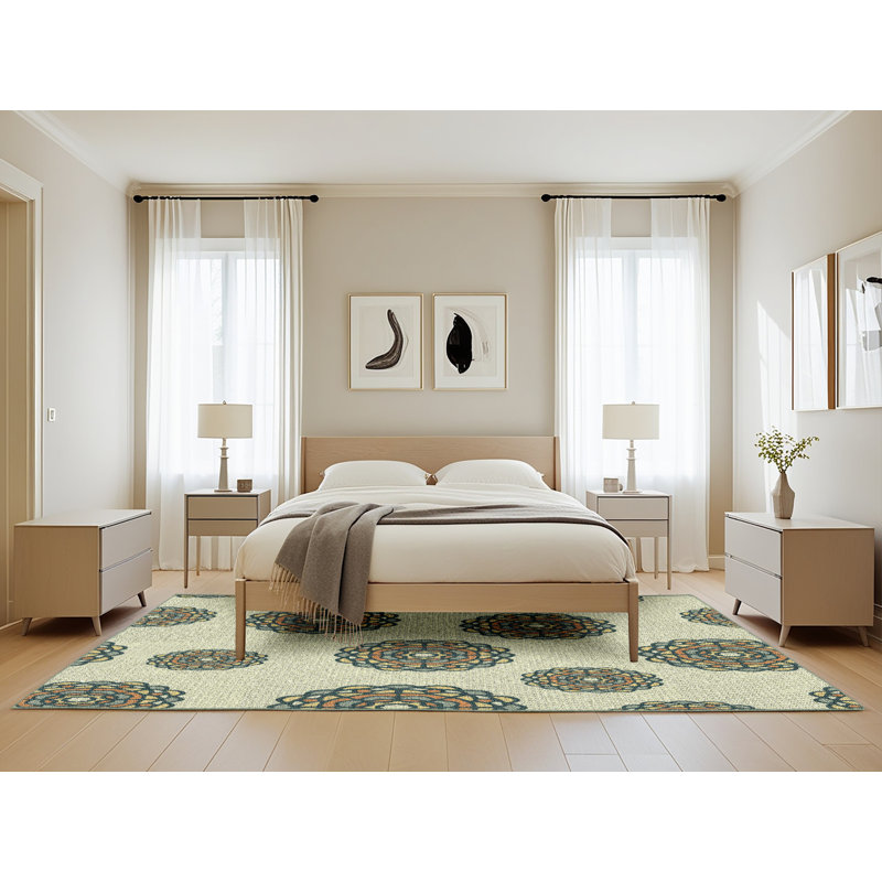 Tapis de mer vert/orange à motifs, Rectangle 5 pi x 8 pi