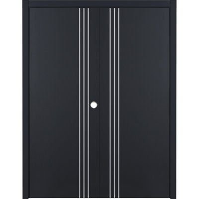 Glam G-Pro 004 Porte intérieure double en stratifié noir doux pré-suspendu 56 po x 80 po