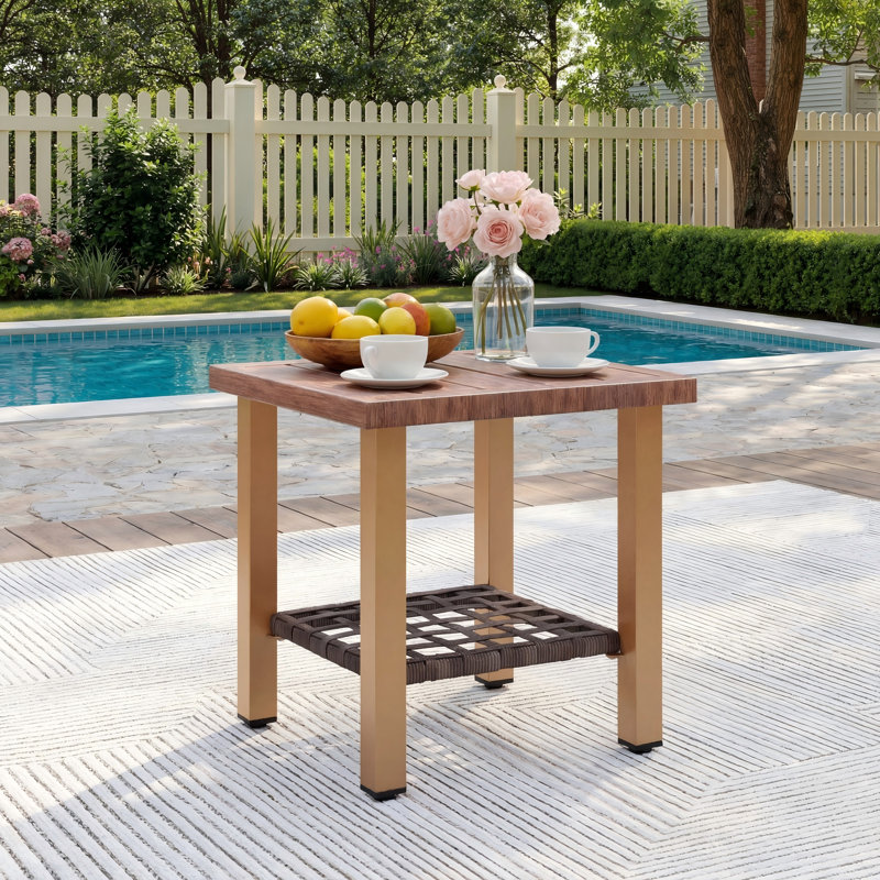 Melvarn Outdoor Patio Steel 16.9" Square Side Table End Table With Wood-look Grain Top