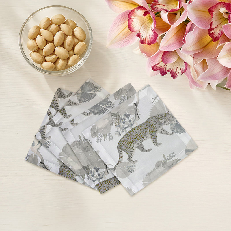 Leopard Walk Hemstitch Cocktail 6" Linen/Cotton Napkin, Cameo