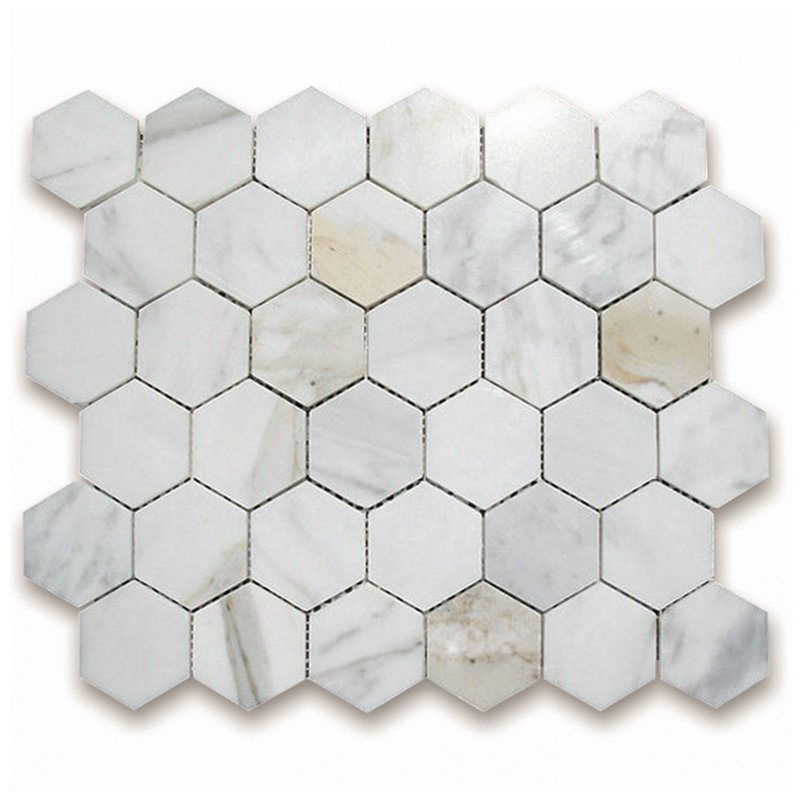 Carreau de mosaïque en marbre 12 po x 10 po Calacatta, Blanc / gris