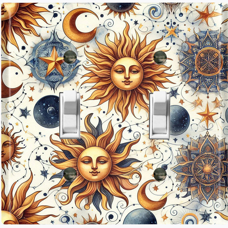 Couvercle de plaque d'interrupteur en métal; Bascule de taille standard US 2 - Céleste soleil et lune, Double # 2