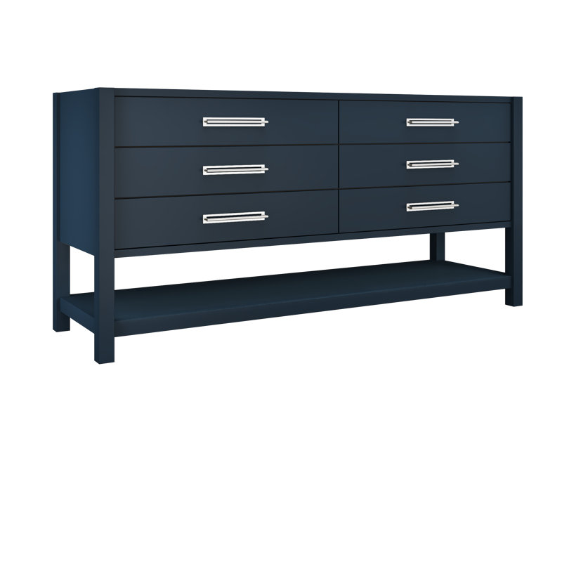 Kiawah Double Drawer Bath Vanity, Hague Blue, Polished Chrome, 72"