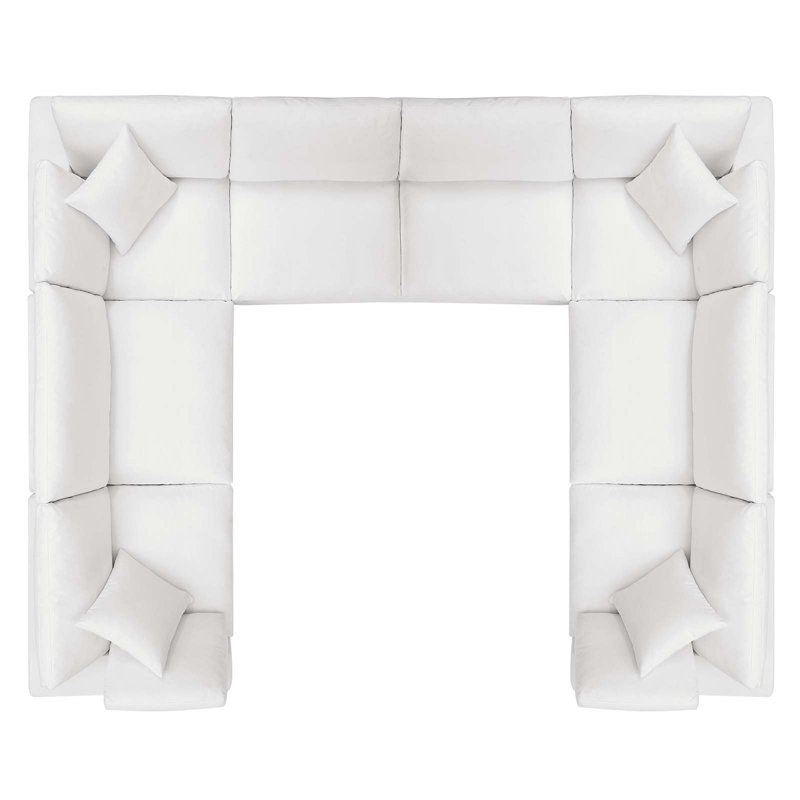 Pure White Linen 8-Piece Sectional Sofa with Down Fill Cushions