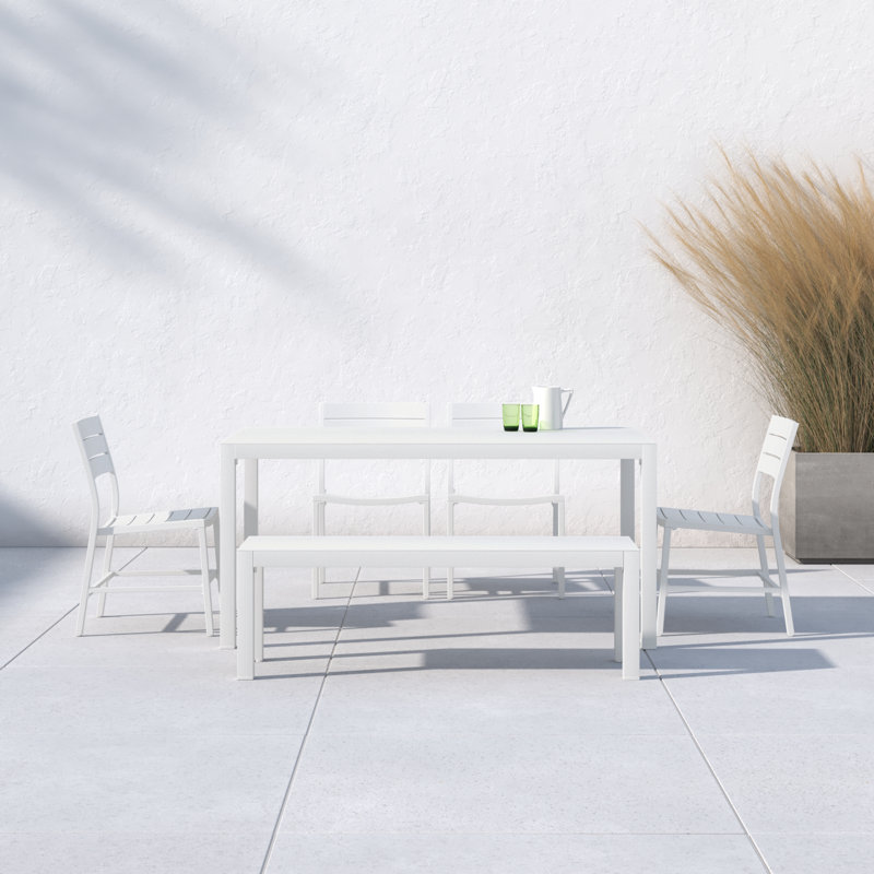 Armando 6-Person 6-Piece Aluminum Patio Dining Set with Bench, White