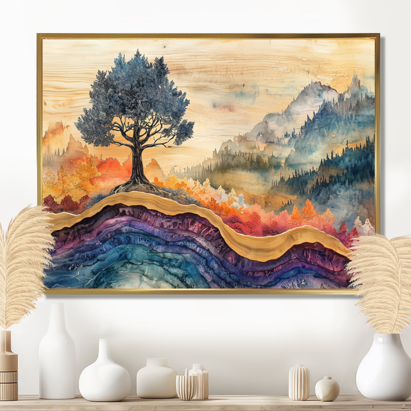 Gioacchino Forest, encre liquide dans un paysage asiatique II - forêt, art mural, H 12 po x l 20 po, Cadre flottant, Or