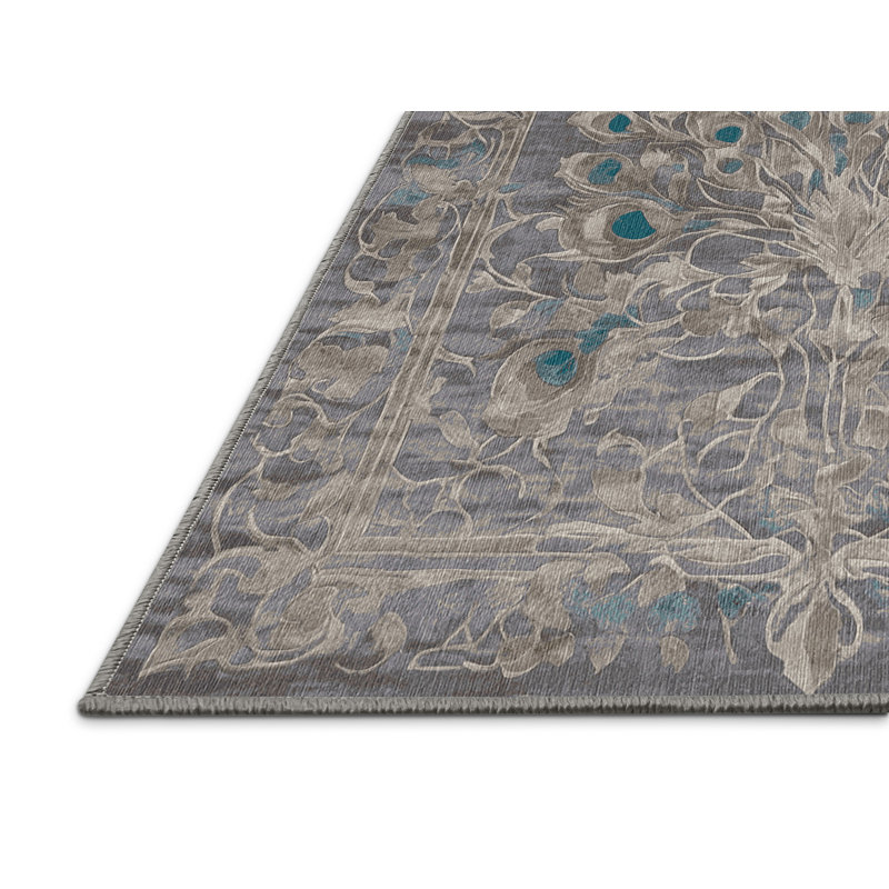 Machine Washable Gray Area Rug, Rectangle 7' x 9'