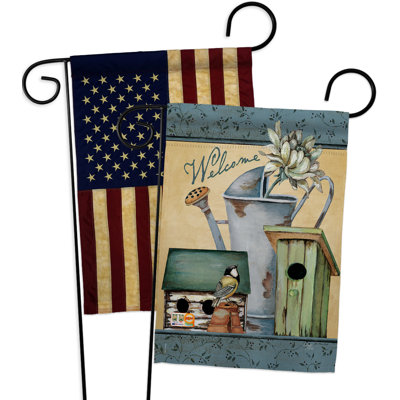 Ensemble de 2 drapeaux de jardin décoratifs 2 côtés, "welcome spring" par spring spring