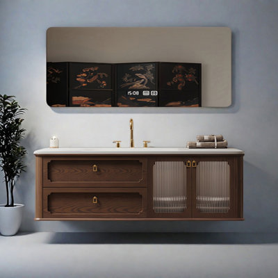 Wabi-sabi-style rock slab bathroom cabinet