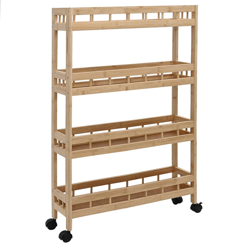  Kitchen Trolley With Wheels Natural 23.62 X 7.09 X 38.19 In