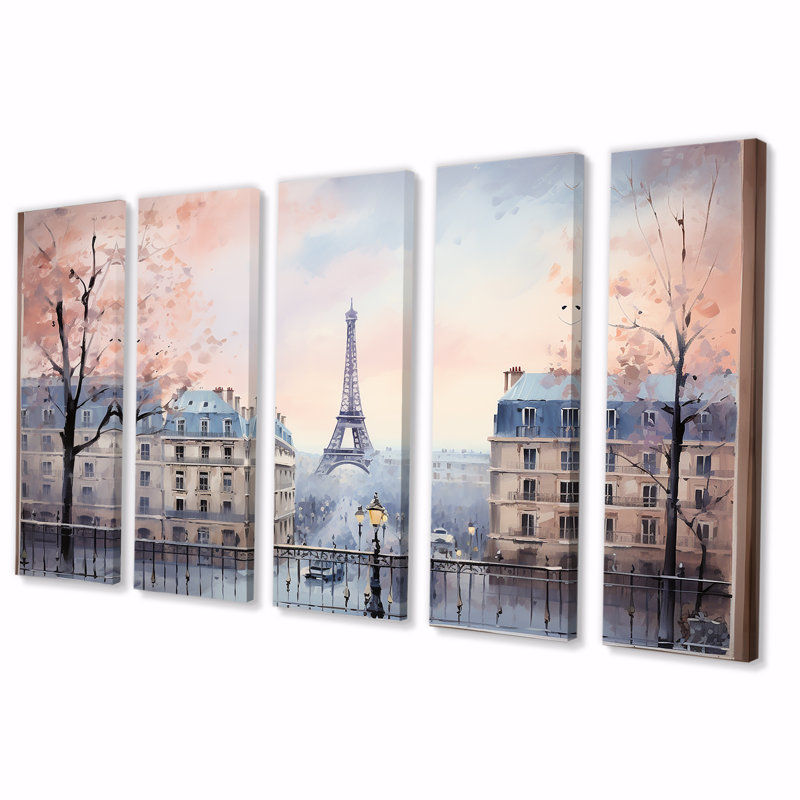 «Vintage Calm Paris City View - Paris», art mural sur toile 5 pièces, H 28 po x l 60 po