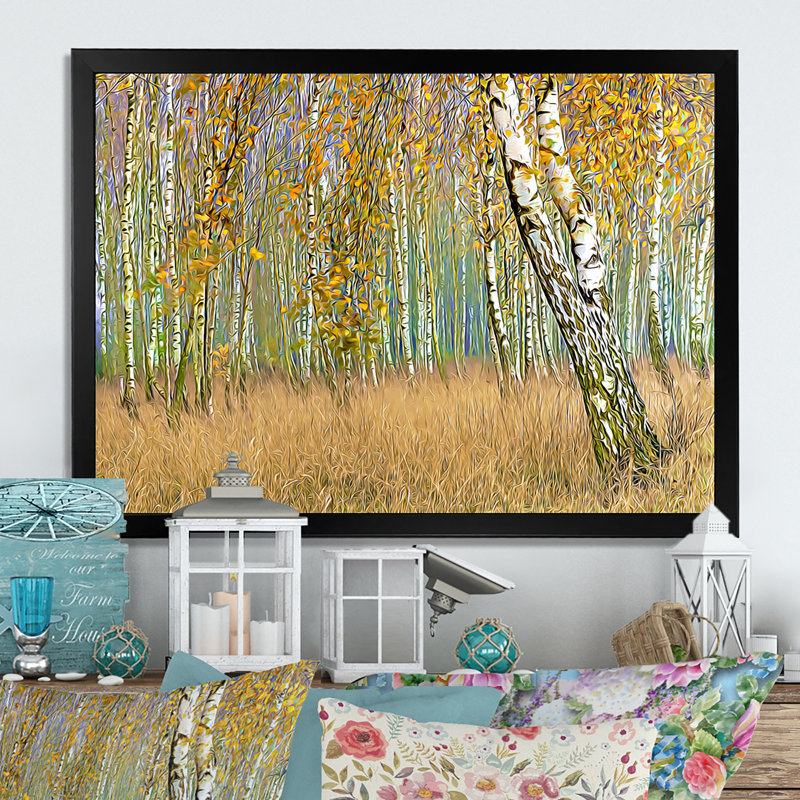 «Autumn Birch Forest Art III», reproduction sur toile flottante, Cadre photo noir, H 8 po x l 12 po x P 1 po