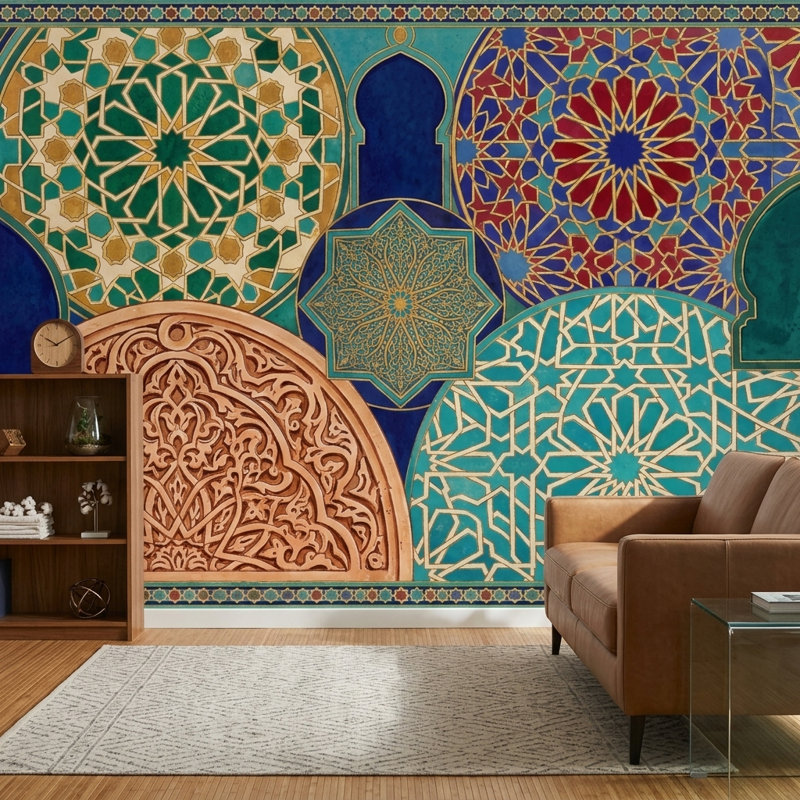 Moroccan Wallpaper Islamic Geometric Removable Mosaic Tile Wall Decor, Texturé non collé, 200 po x 120 po