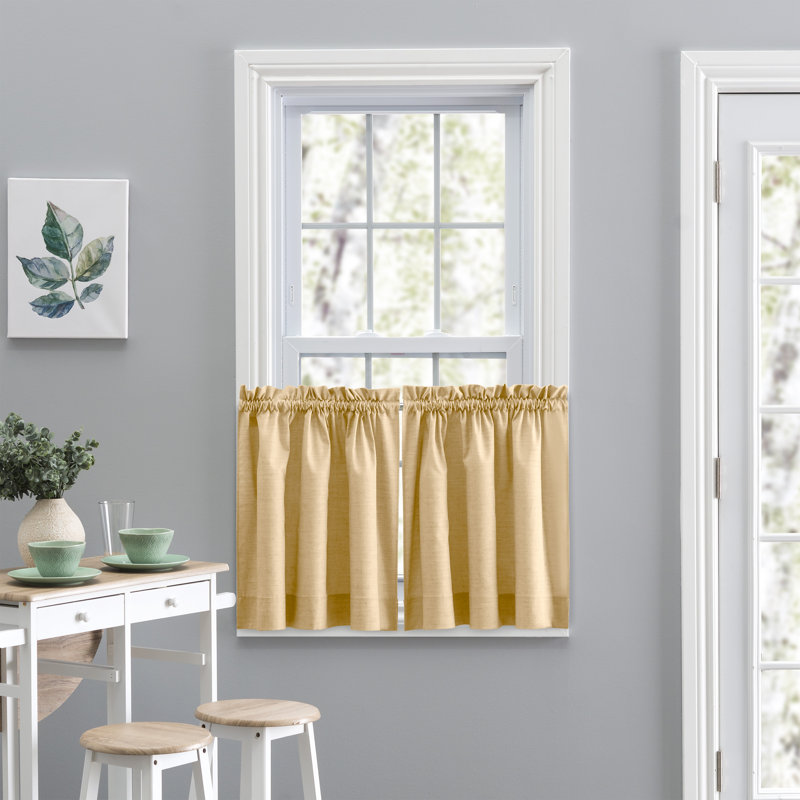 Lisa Tailored Cafe Curtain, Dusty Blue, Butter