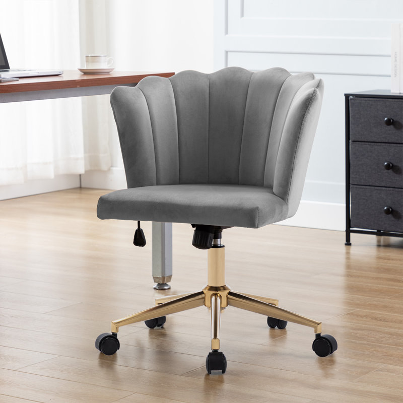 Velvet Task Chair, Gray, Gold