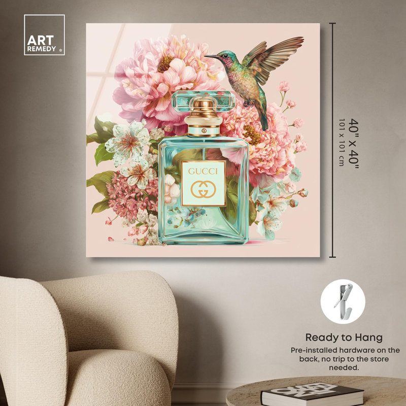 «Hummingbird Perfume Bloom Glam Art», reproduction d'art par Art Remedy, H 40 po x l 40 po
