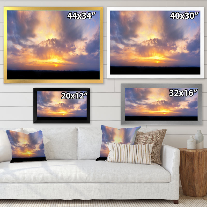 Été coucher de soleil ciel dramatique - décoration murale traditionnelle sur toile, Cadre noir, H 12 po x l 8 po x P 1 po