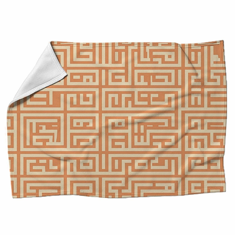Machine Printed Throw Blanket, Geometric, Twin, Orange/Beige