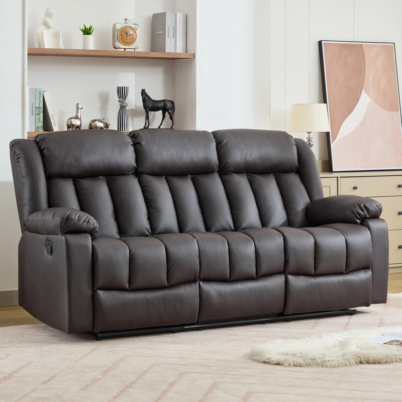 Kyleigh 3 Seater Faux Leather Reclining Sofa, Brown