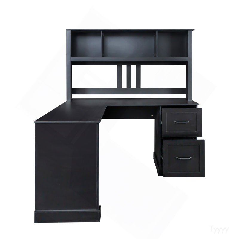 Bureau d'ordinateur à domicile avec huche, finition noir antique, Black