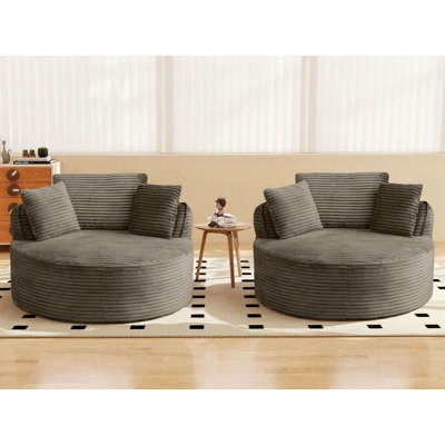 2 pièces - Chaise d'appoint ronde surdimensionnée de 53 po - Chaise longue rembourrée en velours côtelé moelleux