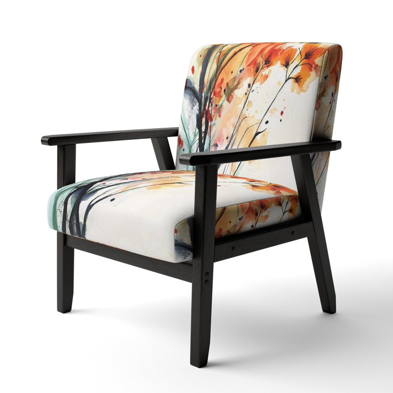 Abstract Flowers - Upholstered Traditional Accent Arm Chair, Black, Red/Orange/Black/White