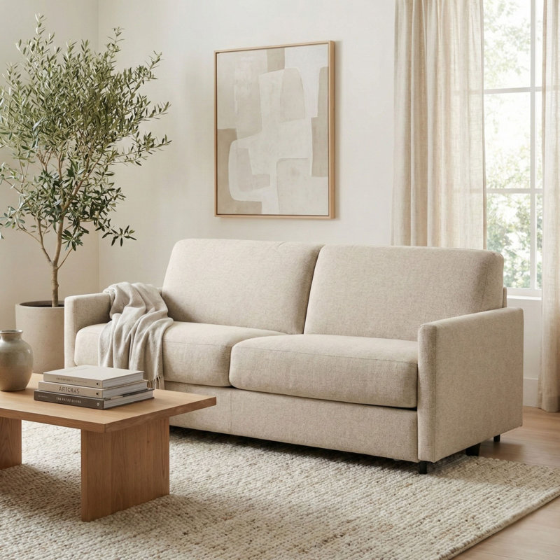 Canapé-lit Bennett 70 po avec matelas en mousse à mémoire de forme coulissante - beige, Beige