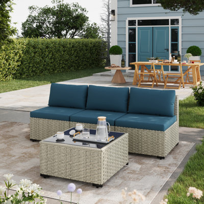 4 Pieces Design-Rattan Patio Sofa With Cushions