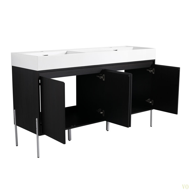 60" Freestanding Bathroom Vanity With Resin Double Sink, Storage Cabinet With Soft Closed Doors (KD-Package)