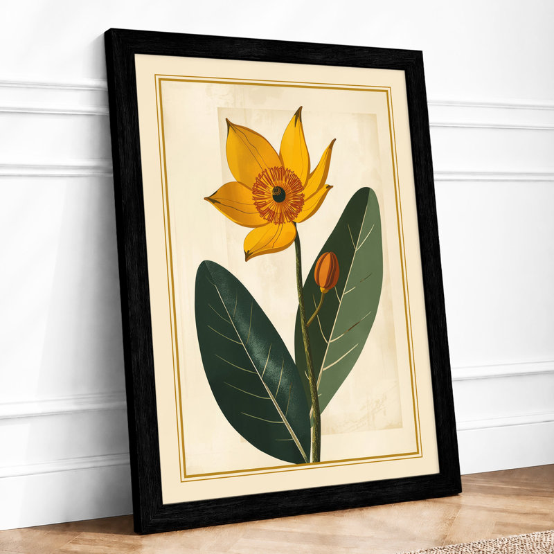 Single Stem in Gold Botanical - Framed Print, A3 - 42.0 x 29.7 cm, Black