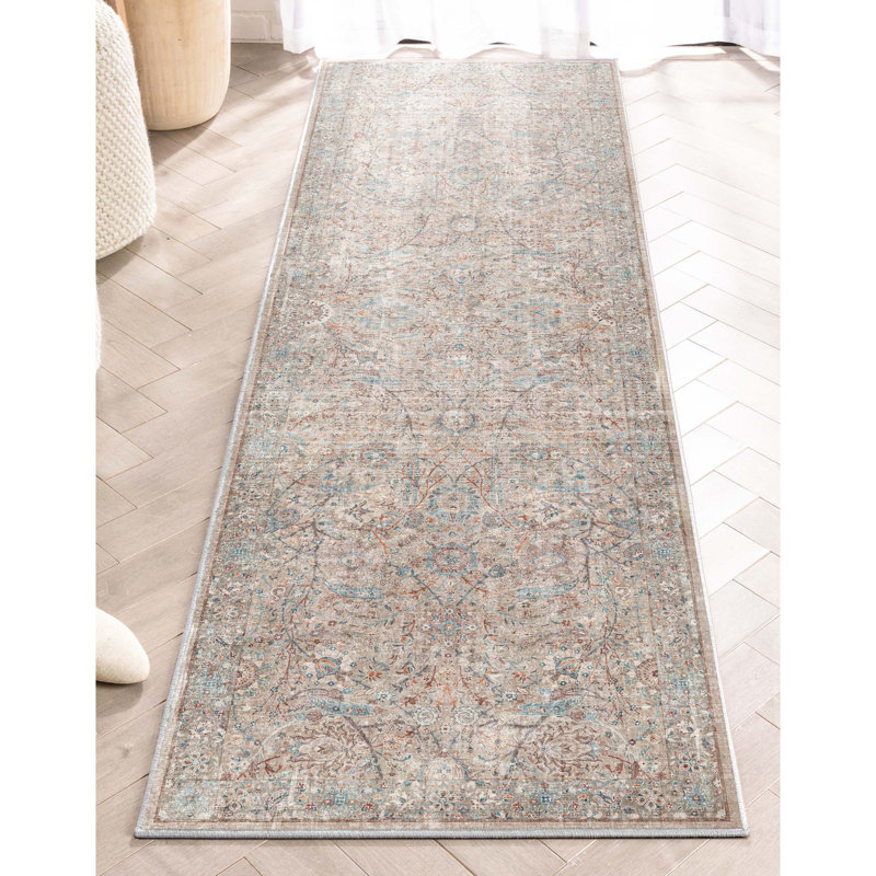Emilia Vintage Persian Floral Ivory Flat-Weave Rug, Runner 2'3" x 7'3"
