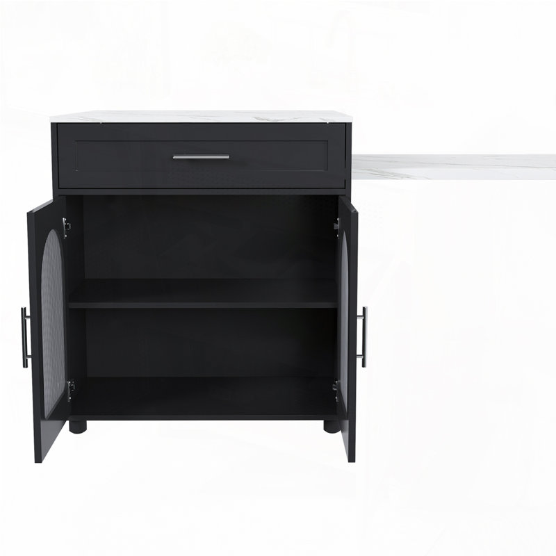 Expandable Kitchen Island with Dining Table,Cabinet & 2 Drawers
