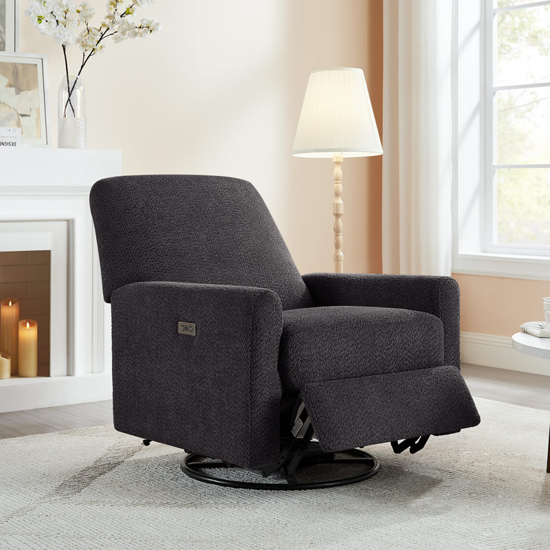 31.5 Inch Boucle Swivel Glider Power Recliner, Dark Gray 