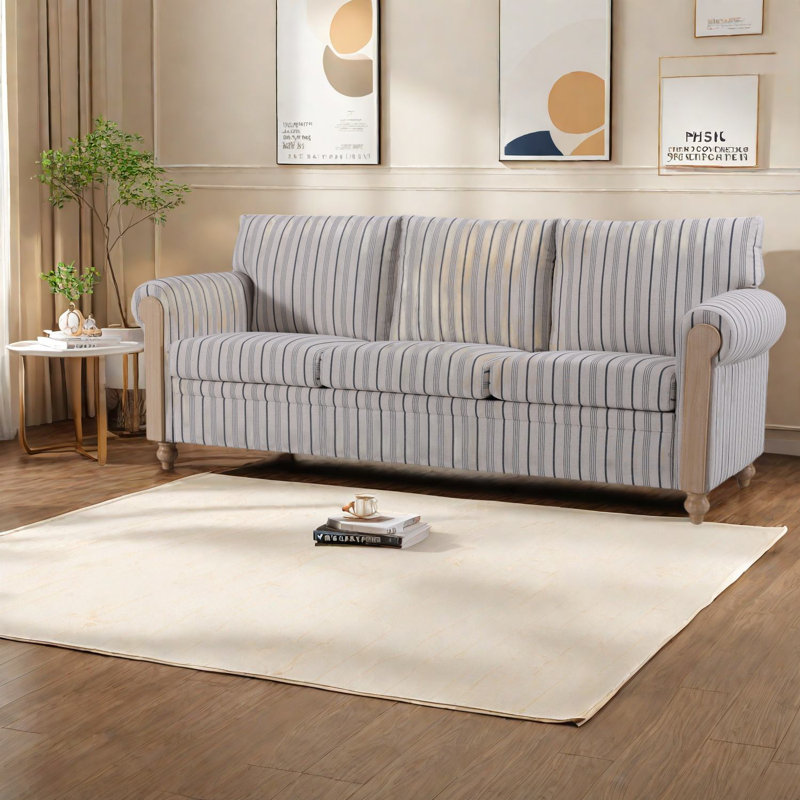 Canapé moderne à rayures bleues, mélange de polyester, idéal pour la maison