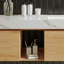 Meuble-lavabo simple 48 po moderne, plateau en pierre frittée blanche brillante, armoires en bois clair