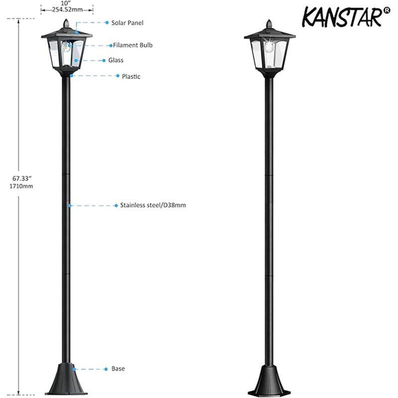 Lampadaire solaire 67 po pour l'extérieur - éclairage de chemin imperméable avec poteau réglable